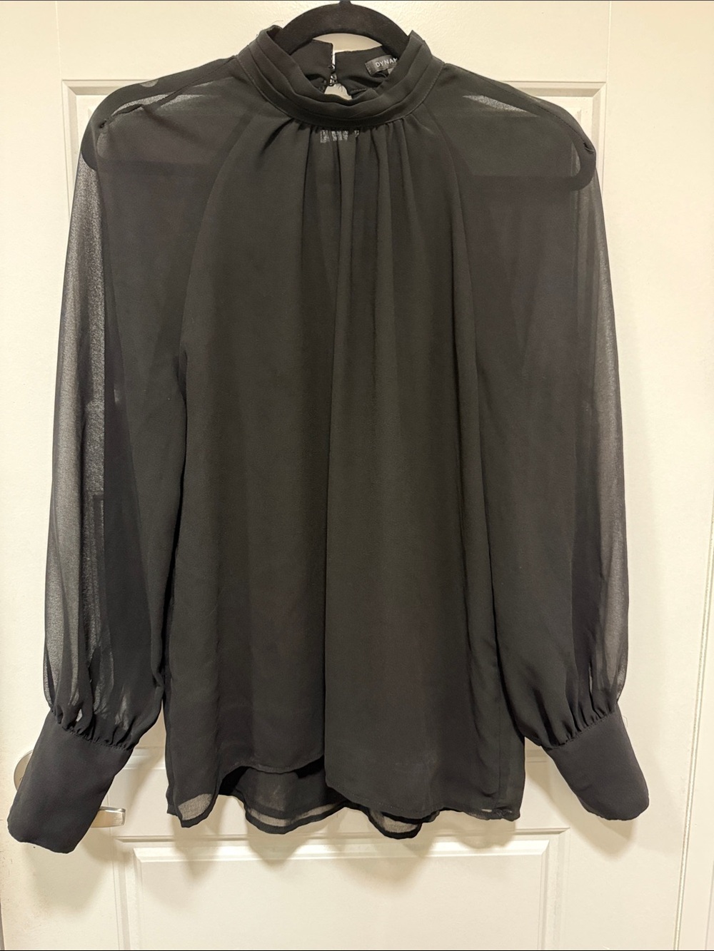 Dynamite Sheer Mock-Neck Long-Sleeve Blouse - Black small